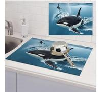 Tappetino scolapiatti per bancone della cucina, ultra assorbente, in microfibra, tappetino scolapiatti Orca Killer Whale, tappetino antiscivolo per piatti da caffè, tappetino da bar per accessori da