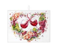 Tappetino scolapiatti per bicchieri da vino per bancone della cucina, tappetino scolapiatti assorbente floreale con uva rosa, tappetino scolapiatti in microfibra primaverile per bancone della cucina