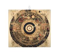 Tappetino scolapiatti per CD, stile vintage, assorbente, per bancone della cucina, note musicali, caffè, scolapiatti con anello per appenderlo, 40,6 x 45,7 cm
