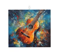 Tappetino scolapiatti per chitarra ad acquerello, assorbente, per bancone della cucina, tappetino colorato per musica, caffè, scolapiatti con anello per appenderlo, 40,6 x 45,7 cm