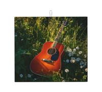 Tappetino scolapiatti per chitarra HHGFASD da cucina, motivo erba verde, ultra assorbente, reversibile ed elegante tappetino da cucina