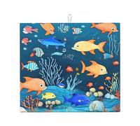 Tappetino scolapiatti per cucina AKGFFDS Blue Underwater World of Fish stampa ultra assorbente, reversibile ed elegante tappetino da cucina