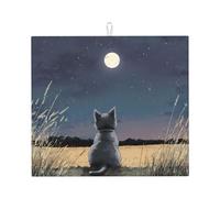 Tappetino scolapiatti per cucina AKGFFDS Kitten Looking at the Moon stampa ultra assorbente, reversibile ed elegante tappetino da cucina