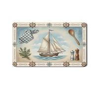 Tappetino scolapiatti per cucina, con barca a vela nautica, in gomma, assorbente, stile vintage, blu, marittimo, tappetino scolapiatti in pelle sintetica in poliuretano, 30,5 x 50,8 cm