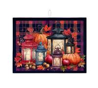 Tappetino scolapiatti per cucina con lanterna autunnale, in stile rustico rosso e nero, assorbente, in microfibra, per bar, 45,7 x 61 cm