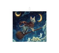 Tappetino scolapiatti per cucina con scopa di gatto, assorbente per Halloween, tappetino scolapiatti in microfibra per proteggere il bancone della cucina, 40,6 x 45,7 cm