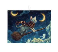 Tappetino scolapiatti per cucina con scopa di gatto, assorbente per Halloween, tappetino scolapiatti in microfibra per proteggere il bancone della cucina, 45,7 x 61 cm