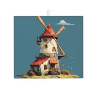 Tappetino scolapiatti per cucina HHGFASD A Small House con motivo mulino a vento ultra assorbente, reversibile ed elegante tappetino da cucina