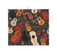 Tappetino scolapiatti per cucina HHGFASD Cartoon Guitar Notes modello ultra assorbente, reversibile ed elegante tappetino da cucina