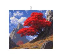Tappetino scolapiatti per cucina HHGFASD con motivo acero rosso e montagne autunnali, ultra assorbente, reversibile ed elegante tappetino da cucina