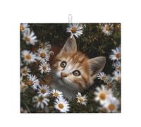 Tappetino scolapiatti per cucina HHGFASD Kitten in un motivo margherita ultra assorbente, reversibile ed elegante tappetino da cucina