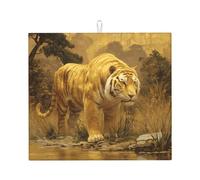 Tappetino scolapiatti per cucina HHGFASD La tigre sulla riva del fiume, ultra assorbente, reversibile ed elegante tappetino da cucina