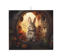 Tappetino scolapiatti per cucina HHGFASD Little Grey Rabbit in funghi modello ultra assorbente, reversibile ed elegante tappetino da cucina