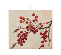 Tappetino scolapiatti per cucina HHGFASD Red Cranberry Branches Pattern Ultra assorbente, reversibile ed elegante tappetino da cucina