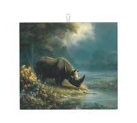 Tappetino scolapiatti per cucina HHGFASD Rhino sulla riva del fiume, ultra assorbente, reversibile ed elegante tappetino da cucina