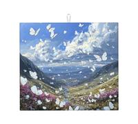 Tappetino scolapiatti per cucina HHGFASD White Butterfly in the Valley, ultra assorbente, reversibile ed elegante tappetino da cucina
