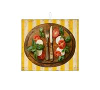 Tappetino scolapiatti per cucina italiana, per bancone della cucina, design rustico con pomodori e basilico, assorbente, tappetino scolapiatti estivo in microfibra per bancone della cucina, 40,6 x