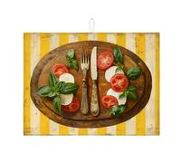 Tappetino scolapiatti per cucina italiana, per bancone della cucina, design rustico con pomodori e basilico, tappetino assorbente per scolapiatti estivo, in microfibra, per bancone della cucina, 45,7