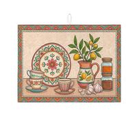 Tappetino scolapiatti per cucina, motivo floreale vintage, tappetino scolapiatti assorbente, in microfibra, stile mediterraneo, per bancone, 45,7 x 61 cm