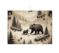 Tappetino scolapiatti per cucina, motivo foresta con orso, tappetino assorbente per piatti rustici, in microfibra, per bar, 45 x 61 cm