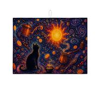 Tappetino scolapiatti per cucina, motivo gatto celeste, colore blu scuro, assorbente, tappetino scolapiatti magico autunnale, tappetino per asciugare i piatti per bar, 45 x 61 cm