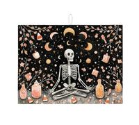 Tappetino scolapiatti per cucina, motivo scheletro, motivo Halloween con luna nera e stella, assorbente, tappetino scolapiatti in microfibra per bancone, 45,7 x 61 cm