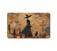 Tappetino scolapiatti per cucina, motivo strega di Halloween, tappetino in gomma assorbente vintage con gatto e zucca, tappetino in pelle sintetica per decorazione bancone, 30,5 x 50,8 cm