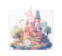 Tappetino scolapiatti per cucina Wzywhj Bunny On The Castle stampa in spugna assorbente 45,7 x 40,6 cm