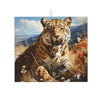 Tappetino scolapiatti per cucina Wzywhj Leopardo in cerca di preda immagine in spugna assorbente acqua 45,7 x 40,6 cm