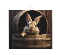 Tappetino scolapiatti per cucina Wzywhj Little Grey Rabbit in un barile di legno stampa in spugna assorbente acqua 45,7 x 40,6 cm