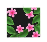 Tappetino scolapiatti per cucina YTUOPWE con foglie verdi e piccoli fiori rosa, ultra assorbente, reversibile ed elegante tappetino da cucina