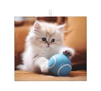Tappetino scolapiatti per cucina YTUOPWE gatto persiano che gioca con una palla immagine ultra assorbente, reversibile ed elegante tappetino da cucina