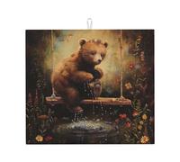 Tappetino scolapiatti per cucina YTUOPWE Little Bear che gioca nell'acqua, ultra assorbente, reversibile ed elegante tappetino da cucina