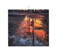 Tappetino scolapiatti per cucina YTUOPWE Riflessione di pozzanghere dopo la pioggia Immagine Ultra assorbente, reversibile ed elegante tappetino da cucina