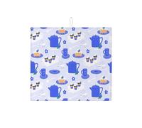 Tappetino scolapiatti per cupcake per bancone della cucina, fantasia blu teiera assorbente, tappetino scolapiatti divertente in microfibra per bancone della cucina, protezione da bar, 40,6 x 45,7 cm