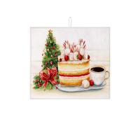 Tappetino scolapiatti per dessert natalizio, per bancone della cucina, con albero verde e torta, assorbente, tappetino scolapiatti in microfibra, 40,6 x 45,7 cm