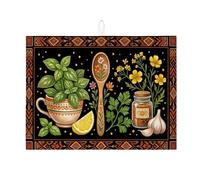 Tappetino scolapiatti per erbe, per bancone della cucina, nero floreale, assorbente, tappetino scolapiatti in microfibra, stile rustico vintage, per proteggere il bancone della cucina, 45,7 x 61 cm