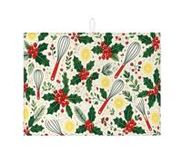 Tappetino scolapiatti per frusta per bancone della cucina, tappetino scolapiatti assorbente con bacche rosse, tappetino scolapiatti invernale in microfibra per bar, 45 x 61 cm