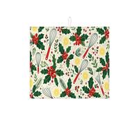 Tappetino scolapiatti per frusta per bancone della cucina, tappetino scolapiatti assorbente con bacche rosse, tappetino scolapiatti invernale in microfibra per bar, 40,6 x 45,7 cm