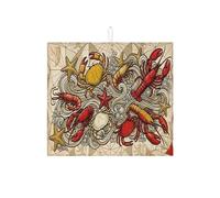 Tappetino scolapiatti per frutti di mare per bancone della cucina, tappetino scolapiatti assorbente con granchio rosso e stella marina, tappetino in microfibra costiera estiva 40,6 x 45,7 cm
