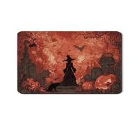 Tappetino scolapiatti per Halloween per bancone della cucina, motivo strega spettrale e gatto, in gomma assorbente, tappetino scolapiatti autunnale in pelle PU per decorazione, 30,5 x 50,8 cm