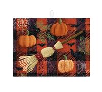Tappetino scolapiatti per Halloween, per bancone della cucina, zucca e scopa, tappetino assorbente in microfibra, per cucina, bar, 45 x 61 cm