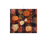 Tappetino scolapiatti per Halloween, per bancone della cucina, zucca e scopa, tappetino assorbente in microfibra, per cucina, bar, 40,6 x 45,7 cm