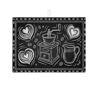 Tappetino scolapiatti per macina caffè, lavagna, motivo a cuore, assorbente, moderno e accogliente, in microfibra, per bancone della cucina, 45,7 x 61 cm