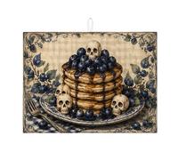 Tappetino scolapiatti per pancake con teschio, per bancone della cucina, tappetino assorbente blu floreale, tappetino scolapiatti in microfibra gotico per proteggere la zona pranzo, 45,7 x 61 cm