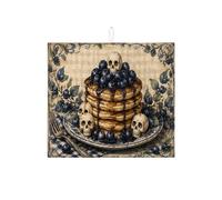 Tappetino scolapiatti per pancake con teschio, per bancone della cucina, tappetino assorbente blu floreale, tappetino scolapiatti in microfibra gotico per proteggere la zona pranzo, 40,6 x 45,7 cm