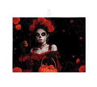 Tappetino scolapiatti per piano di Halloween, per bancone della cucina, motivo gotico con rosa rossa, assorbente, in microfibra, per bancone della cucina, protezione da bar, 45 x 61 cm