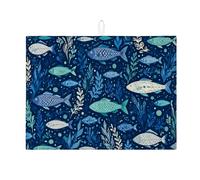 Tappetino scolapiatti per piano di lavoro della cucina, tappetino assorbente per scolapiatti ispirato alla costa, tappetino in microfibra per scolapiatti estivo marino 45,7 x 61 cm