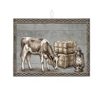 Tappetino scolapiatti per piano di lavoro della cucina, tappetino assorbente per scolapiatti rustico beige con mucca, tappetino scolapiatti in microfibra country chic per decorazione bancone della