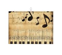 Tappetino scolapiatti per pianoforte, stile vintage, assorbente, per bancone della cucina, note musicali, caffè, scolapiatti con anello per appenderlo, 45,7 x 61 cm